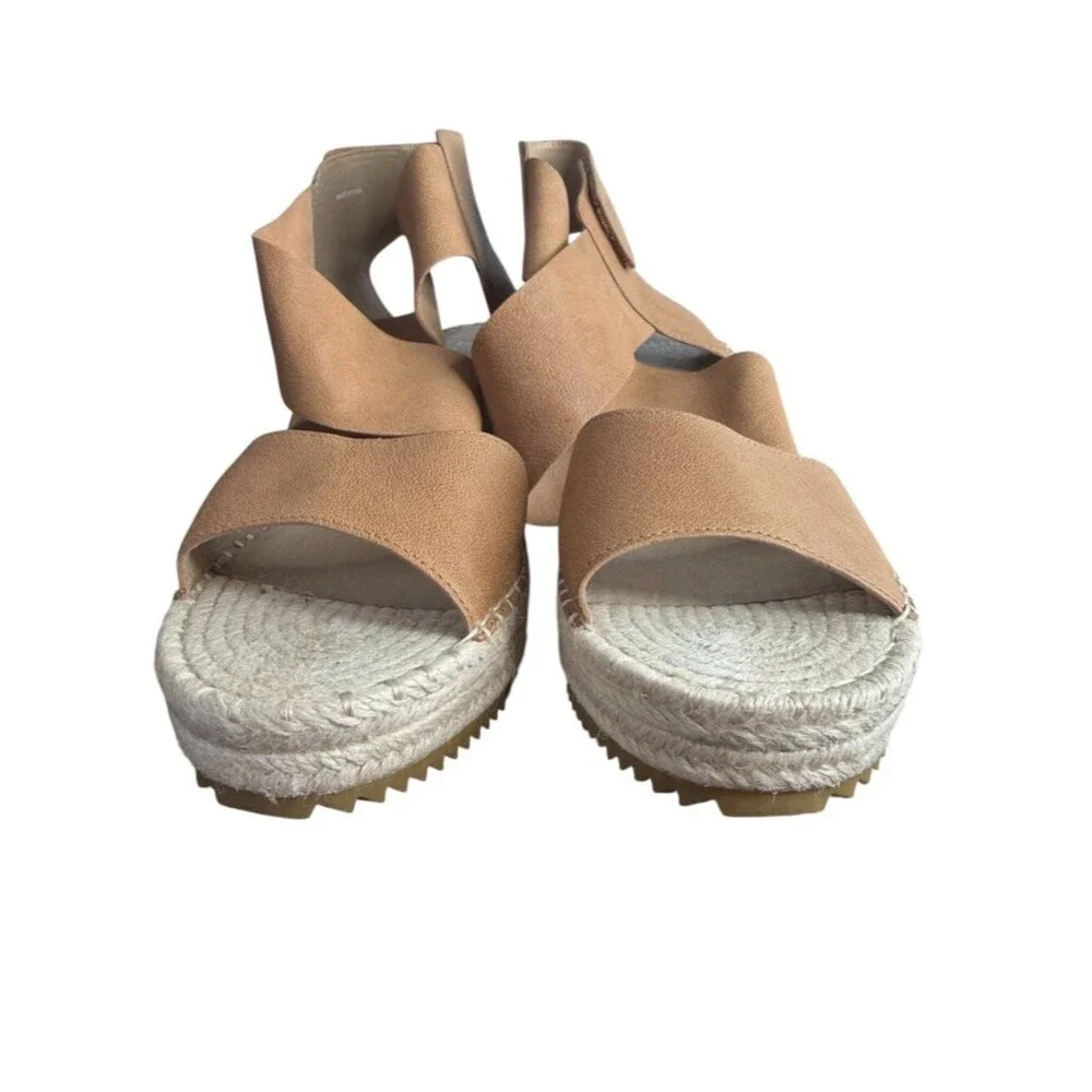 Eileen Fisher Willow Tumbled Leather Wedge Espadrille size 10M Honey Tan Sandals